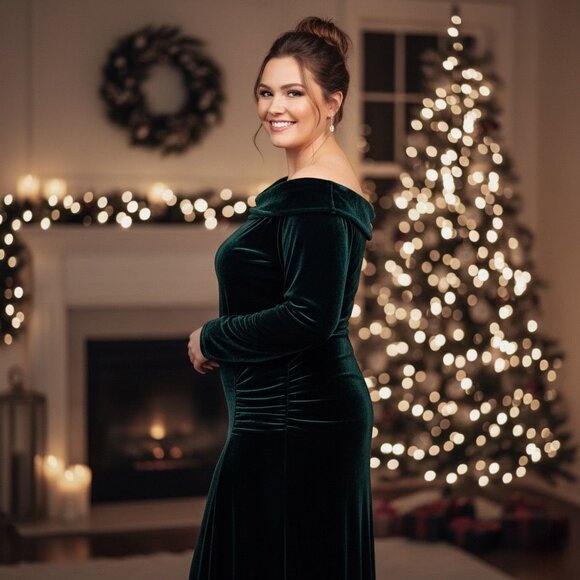 Unique Vintage Off Shoulder Velvet Maxi Dress 3/4 Sleeve Holiday Midi Party Gown - Picture 4 of 12